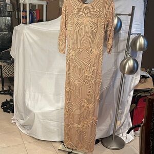 JS Collections Beige Long Sleeve Embroidered Dress, Size 2